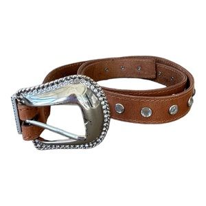 NWT Calvin Klein Jeans Women's Leather Belt Sz XL Light Brown Rhinestone…